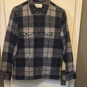 Abercrombie & Fitch Men's Plaid Shirt Jacket - Navy and Gray